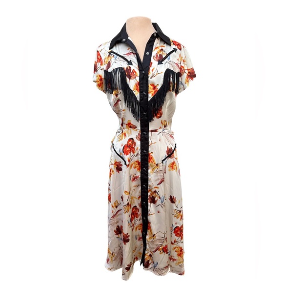 Unique Vintage Floral Western Dress with Fringe - Picture 1 of 6
